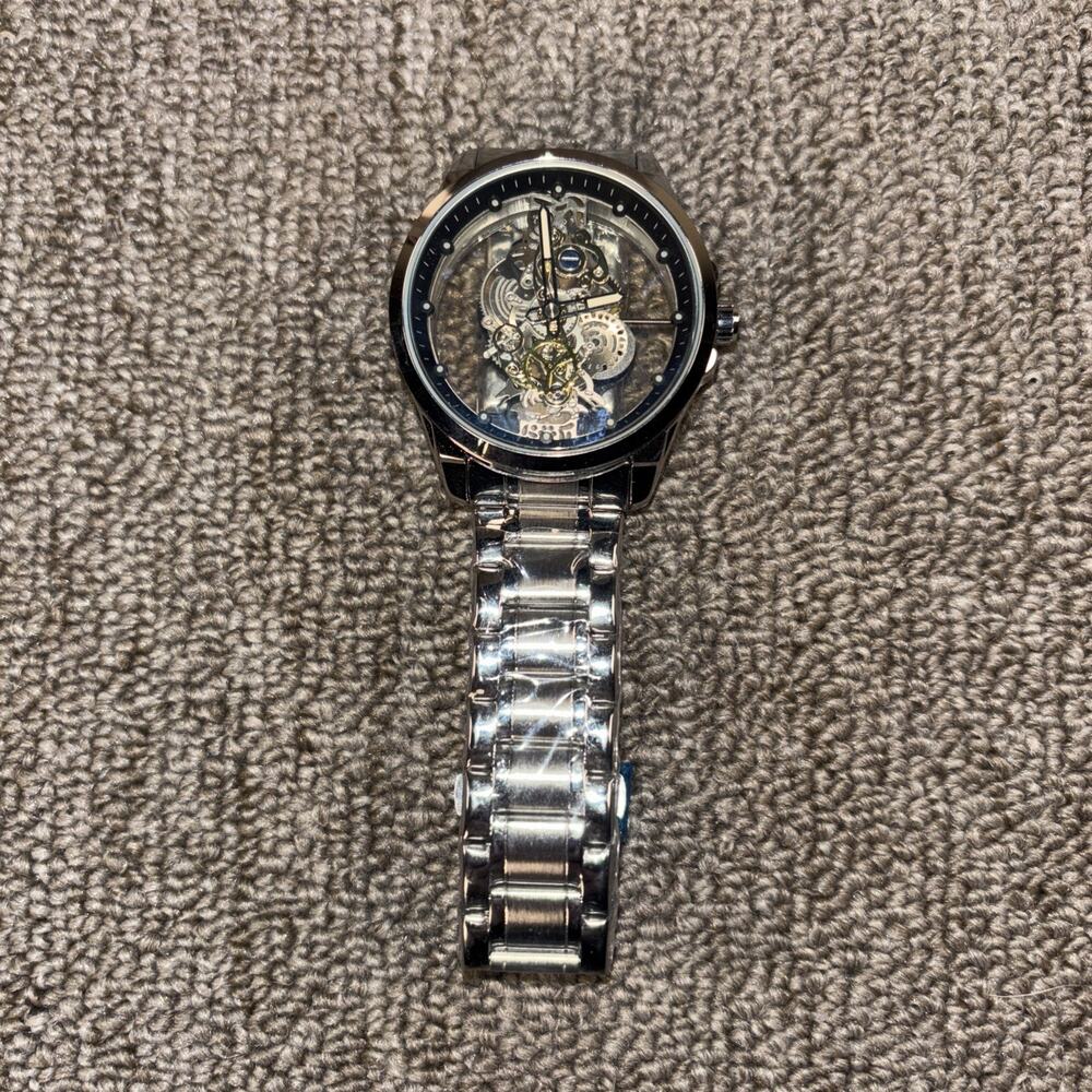 skeleton automatic watch mens Stainless Steel Band New No Box Clasp Closure